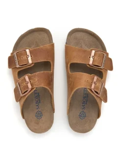 Leder-Pantoletten in Hellbraun