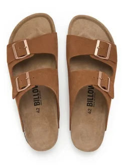 Leder-Pantoletten in Hellbraun