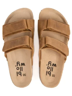 Leder-Pantoletten in Hellbraun