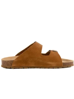 Leder-Pantoletten in Hellbraun