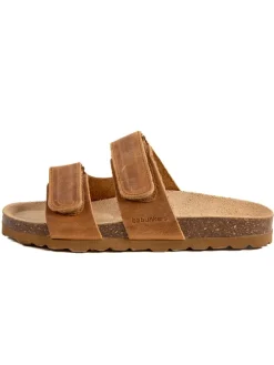 Leder-Pantoletten in Hellbraun