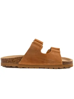 Leder-Pantoletten in Hellbraun