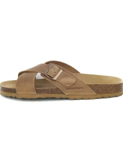 Leder-Pantoletten in Hellbraun