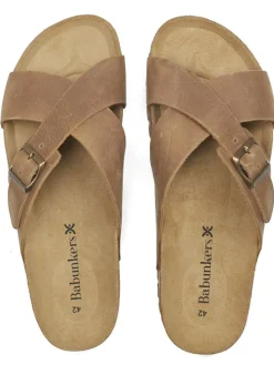 Leder-Pantoletten in Hellbraun