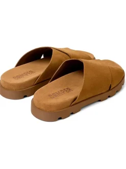 Leder-Pantoletten in Hellbraun