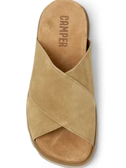 Leder-Pantoletten in Hellbraun