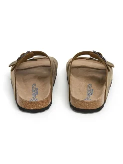 Leder-Pantoletten in Khaki