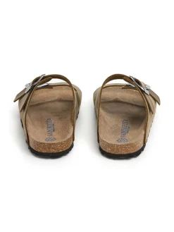 Leder-Pantoletten in Khaki