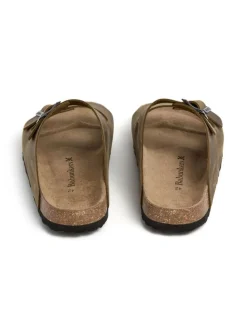 Leder-Pantoletten in Khaki