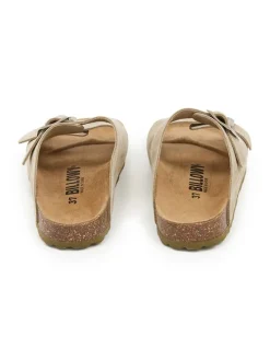 Leder-Pantoletten in Khaki