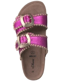 Leder-Pantoletten in Lila