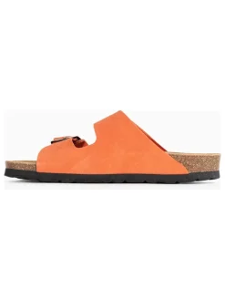 Leder-Pantoletten in Orange