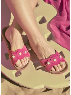 Leder-Pantoletten in Pink