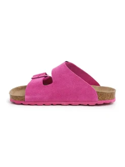 Leder-Pantoletten in Pink