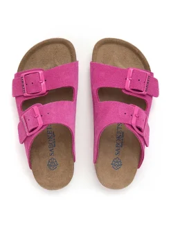 Leder-Pantoletten in Pink