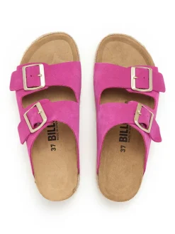 Leder-Pantoletten in Pink