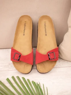 Leder-Pantoletten in Rot