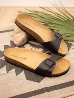 Leder-Pantoletten in Schwarz