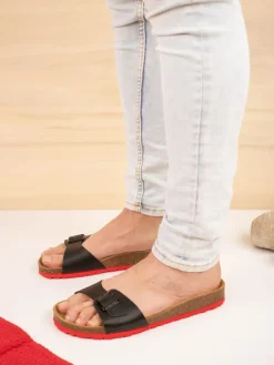 Leder-Pantoletten in Schwarz