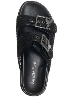 Leder-Pantoletten in Schwarz