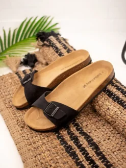 Leder-Pantoletten in Schwarz