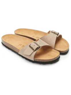 Leder-Pantoletten in Taupe