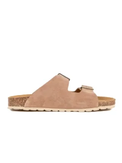 Leder-Pantoletten in Taupe