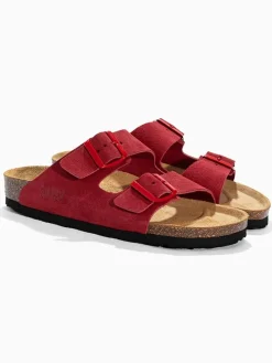 Leder-Pantoletten "Trefle" in Rot