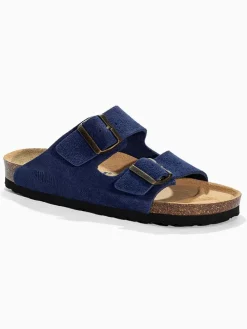 Leder-Pantoletten "Trefle" in Dunkelblau