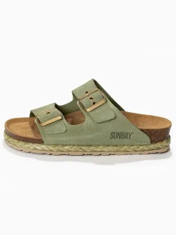 Leder-Pantoletten "Trefle" in Khaki