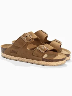 Leder-Pantoletten "Trefle" in Hellbraun