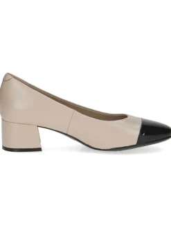 Leder-Pumps in Beige/ Schwarz