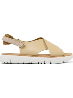 Leder-Sandalen in Beige
