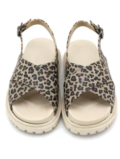 Leder-Sandalen in Beige/ Schwarz/ Dunkelbraun