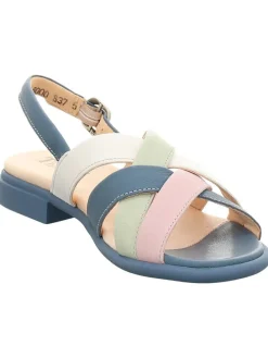 Leder-Sandalen in Blau/ Rosa/ Weiß
