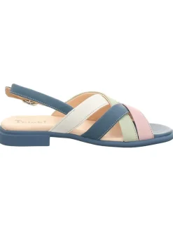 Leder-Sandalen in Blau/ Rosa/ Weiß