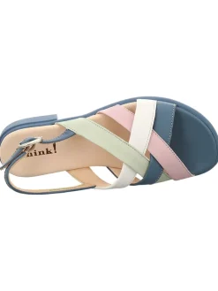 Leder-Sandalen in Blau/ Rosa/ Weiß