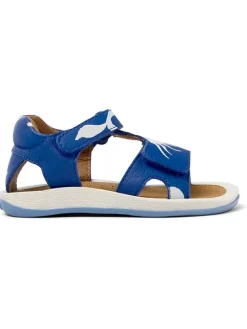 Leder-Sandalen in Blau/ Weiß