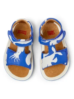 Leder-Sandalen in Blau/ Weiß