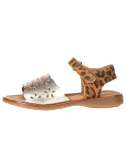 Leder-Sandalen in Braun/ Gold