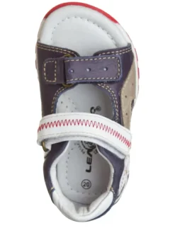 Leder-Sandalen in Dunkelblau/ Weiß/ Beige