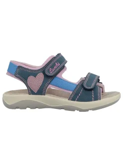 Leder-Sandalen in Dunkelblau/ Rosa