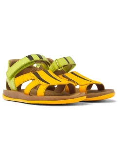 Leder-Sandalen in Gelb/ Grün