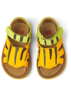 Leder-Sandalen in Gelb/ Grün