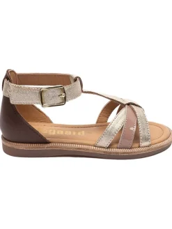 Leder-Sandalen in Gold/ Braun