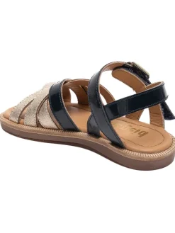 Leder-Sandalen in Gold/ Dunkelblau
