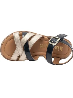 Leder-Sandalen in Gold/ Dunkelblau