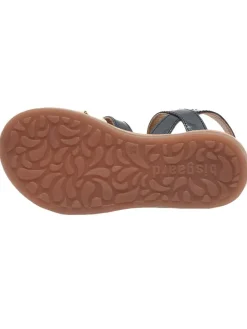 Leder-Sandalen in Gold/ Dunkelblau