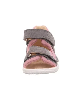 Leder-Sandalen in Grau/ Rosa