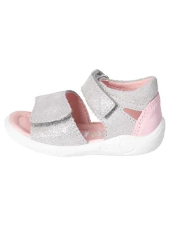 Leder-Sandalen in Grau/ Rosa